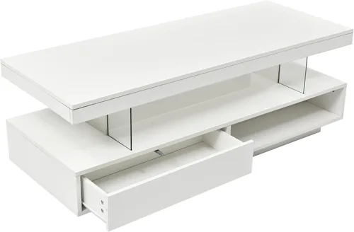 Vista 8 de LUMISOL Mesa de centro rectangular LED con cajón y estante, color blanco