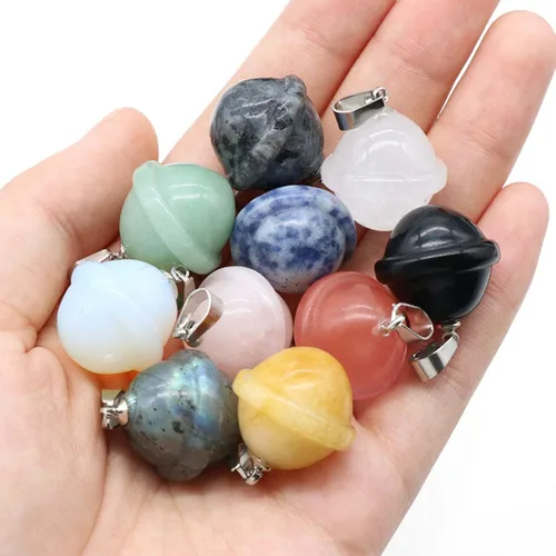 Vista 3 de Collar con colgante de piedra natural, ópalo de cuarzo rosa, globo OVNI Reiki, cristales de reiki, collares de cuerda larga para mujeres, joyería