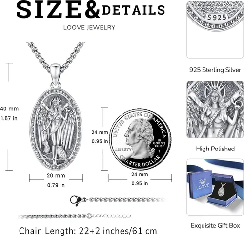 Vista 28 de Collar de pentagrama de plata de ley con triple luna, diosa celta, nudo celta, nudo de brujas, Ankh, sol y luna, Hécate, lilith, Santa Muerte