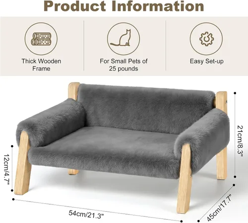 Vista 2 de FAMIDGE Sofá cama elevada para gatos de interior – Sofá de madera para mascotas con funda gruesa extraíble lavable para gatitos elevados adecuado