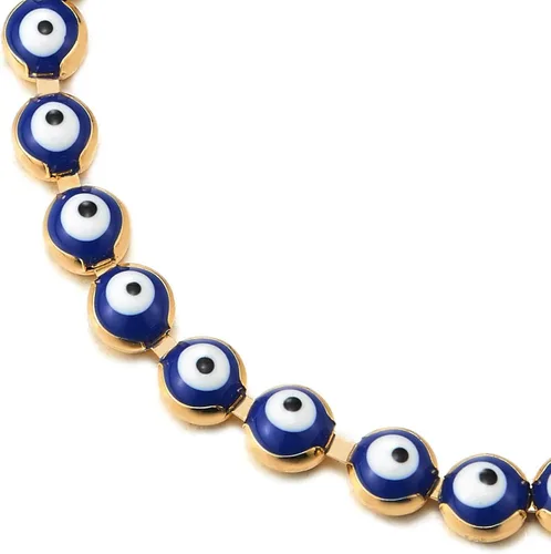 Vista 2 de COOLSTEELANDBEYOND Pulsera de cadena de eslabones de color dorado para mujer con eslabones de dije de mal de ojo, ajustable, Esmalte, Circonita