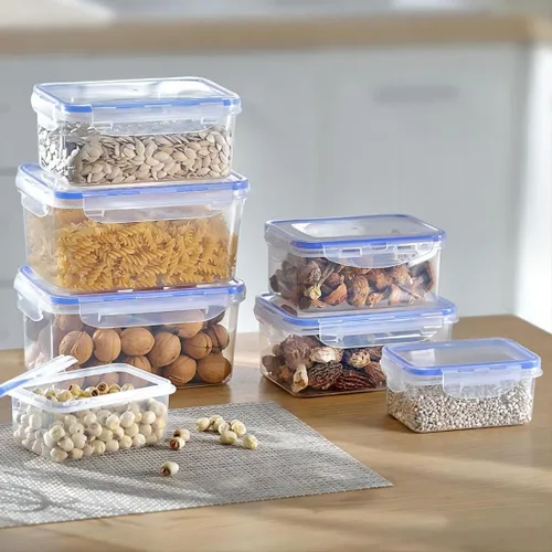Vista 3 de Recipientes de almacenamiento de alimentos de 8 piezas con tapas, recipiente rectangular de preparación de comidas, no tóxico, sin BPA con 4