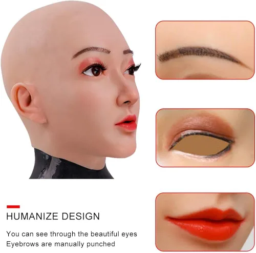 Vista 4 de YRZGSAWJ Máscara de silicona suave para mujer de cara completa que puede maquillarse para travestis transgénero