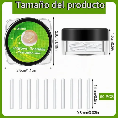 Vista 2 de Tiras correctoras de uñas encarnadas profesionales, 50 tiras correctoras de uñas encarnadas, tiras curvadas para enderezar las uñas del pie, clips