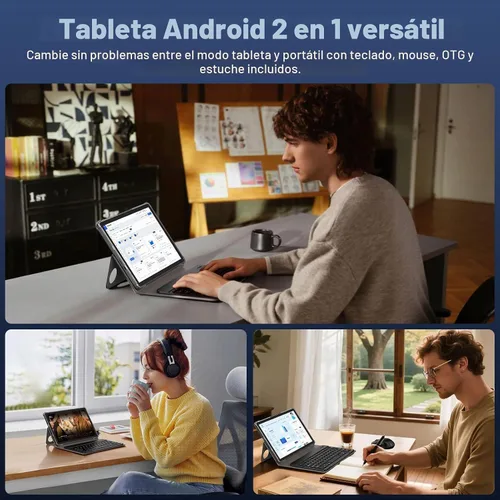 Vista 8 de JUNYANG Tableta, tabletas Android 15 de 11 pulgadas con teclado/estuche/mouse, 12GB+128GB+2TB expandibles, tabletas Octa-Core AI con WiFi 6, batería