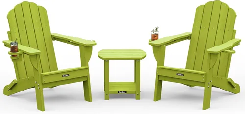 Vista 46 de Silla Adirondack plegable, silla Adirondack de HDPE con 2 soportes para tazas, sillas para fogatas al aire libre de fácil montaje para patio