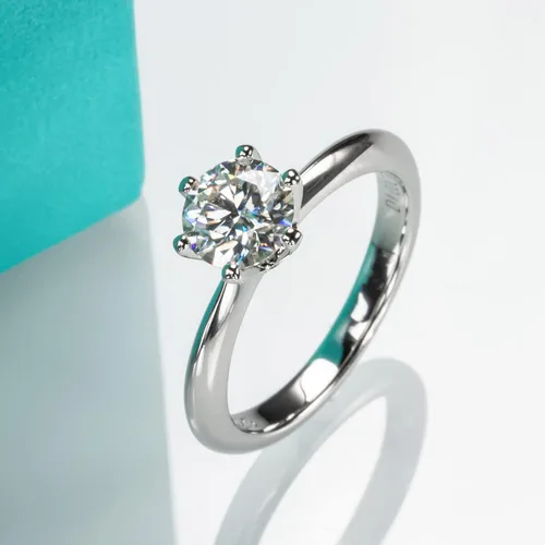 Vista 2 de AnuClub 1235CT Anillo solitario de moissanita de seis puntas, anillo de plata de ley 925, regalo para boda, compromiso y aniversario con certificado