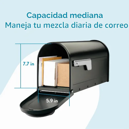 Vista 2 de Architectural Mailboxes - Buzón de correo de montaje en poste 8830B-10 Winston, color negro, tamaño mediano, con bandera de níquel
