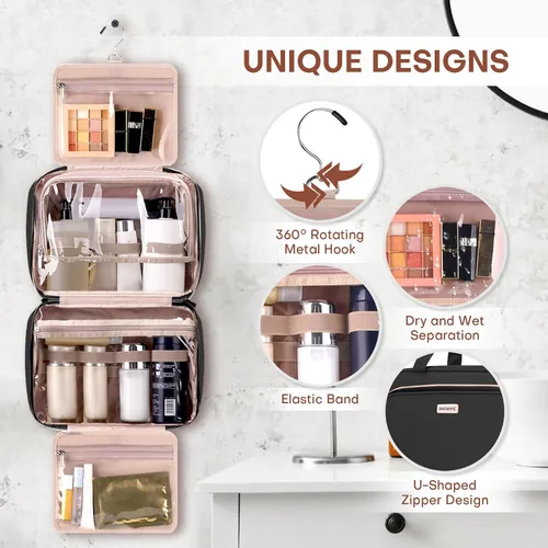 Vista 5 de BAFAMYE Neceser de viaje de 8 litros con organizador de joyas para mujer, bolsa de cosméticos de maquillaje resistente al agua de 2.1 galones