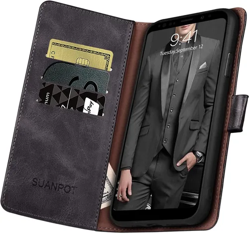 Vista 4 de SUANPOT Funda de piel tipo cartera para Samsung Galaxy Note 9 de 6.4 pulgadas con bloqueo RFID, soporte para tarjetas de crédito, funda con tapa