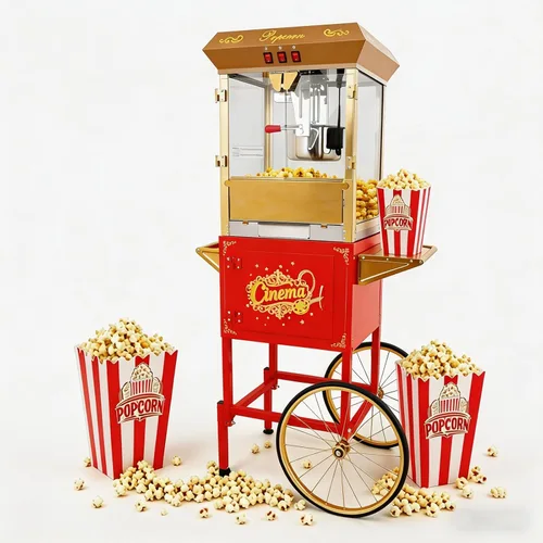 Vista 13 de 20 OZ Commercial Popcorn Machine with Cart - Stainless Steel Kettle Popper with Wheels, Warming Deck & Tempered Glass, for Business, School