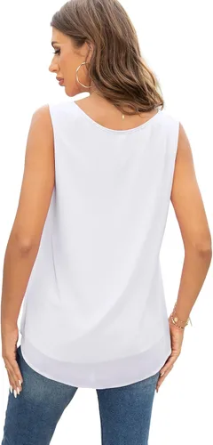 Vista 6 de QUEZHU Blusa casual de verano para mujer, de doble capa, de gasa, holgada, para el trabajo