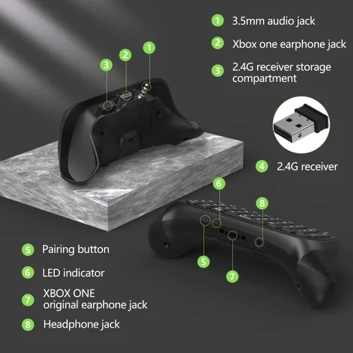 Vista 6 de TiMOVO Green Backlight Keyboard for Xbox One Xbox Series XSWireless Chatpad Message KeyPad with Headset Audio JackMini Game Keyboard Fit Xbox