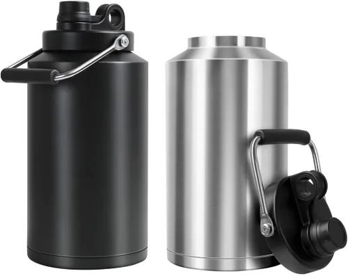 Vista 7 de Jarra de Agua de Galón, Botella de Agua Aislada, Jarra de 1 Galón con Asa, Botella de Agua Grande de Acero Inoxidable de 128 oz de Boca Ancha