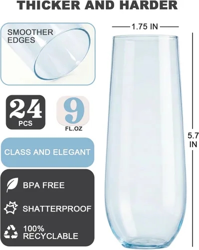 Vista 2 de Maaacute Paquete de 24 copas de champán de plástico, 9 onzas, desechables sin tallo, de mimosa, vasos de tostado transparentes, vasos de cóctel