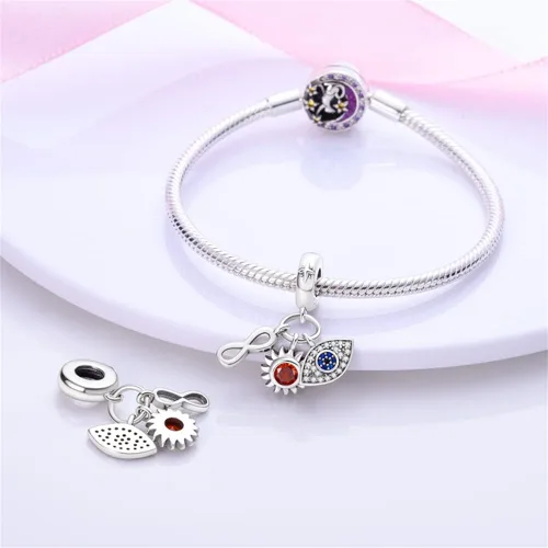 Vista 2 de Pandach Cuentas y Dijes de plata de ley 925 para pulseras y collares, colgantes de mariposa y auriculares, dijes de trébol, joyería de regalo
