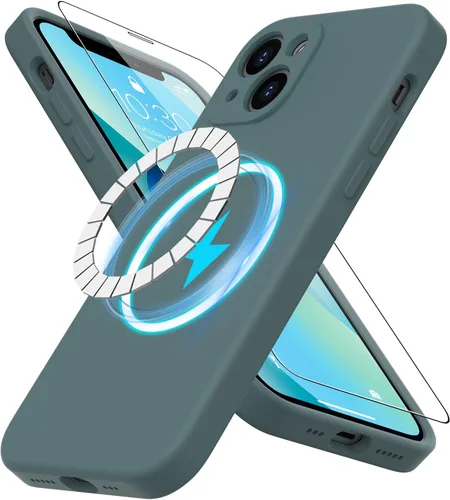 Vista 28 de DEENAKIN Funda magnética de silicona para iPhone 12 Pro con protector de pantalla, compatible con MagSafe, protección de cámara, funda protectora
