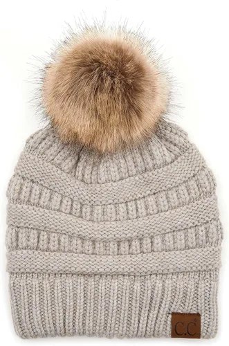Vista 69 de Gorro unisex liso con pompón y ribete (HAT-43) de C.C Hatsandscarf Exclusives Marfil