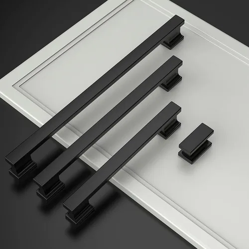 Vista 2 de Amerdeco - Paquete de 6 perillas en negro mate para gabinete, un solo orificio de 1.46 pulgadas, manijas para armarios, tiradores rectangulares