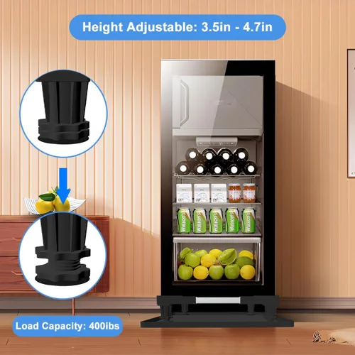 Vista 2 de Mini soporte para refrigerador con bandeja de goteo de silicona, base ajustable universal con 4 pies fuertes, mini alfombrilla de 23.6 x 23.6 Negro