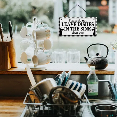 Vista 5 de Putuo Decor Letrero reversible de doble cara con texto en inglés "This is a Self-Cleaning Kitchen Clean up after Yourself", reversible de doble cara