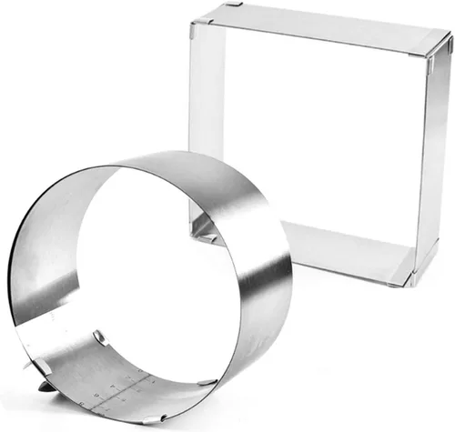 Vista 2 de Moldes de mousse ajustables de 6 a 12 pulgadas para tartas redondas y cuadradas, juego de anillos de acero inoxidable para tartas, 2 piezas