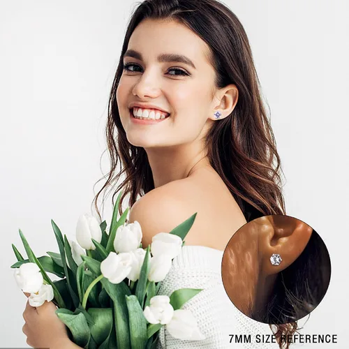 Vista 14 de Jstyle Aretes hipoalergénicos para mujeres y hombres, aretes de acero inoxidable quirúrgico con piedra natal, aretes coloridos de circonita cúbica