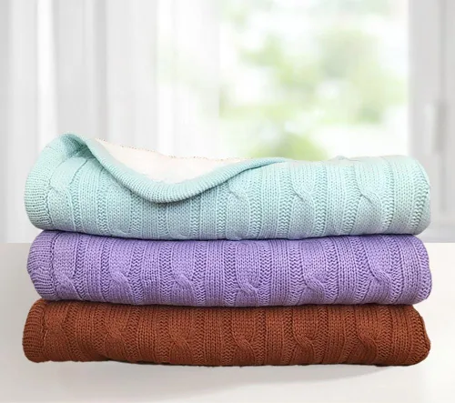 Vista 2 de Magnolia Cable Knit and Sherpa Baby Blanket (Beach Glass)
