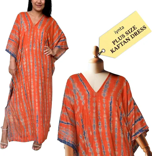 Vista 23 de Vestidos caftán hechos a mano en talla grande para mujer, vestido de gran tamaño teñido anudado, salida de baño para vacaciones y salidas nocturnas