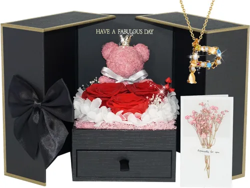 Vista 16 de ADDWel Regalos de Rosas Preservadas para Novia - Lindo Regalo de Oso de Rosas Eternas para Mamá Mujeres, Regalos de Cumpleaños para Novia - Caja