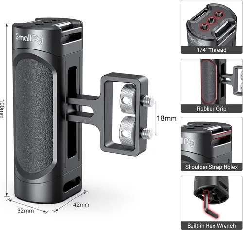 Vista 6 de SMALLRIG Mini Mango Lateral Empuñadura con Doble Montaje de Tornillo 1/4"-20 para Cámara Digital sin Espejo Cámara DSLR Jaula de Cámara Pequeña