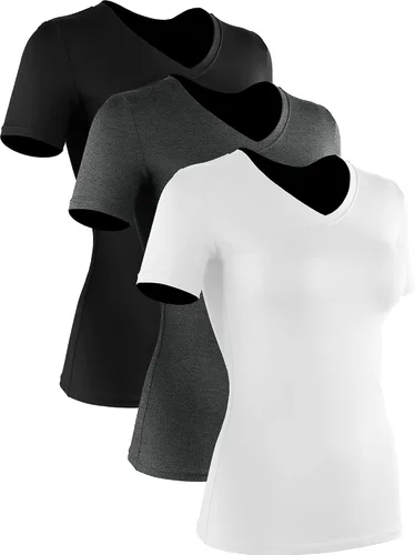 Vista 12 de CADMUS - Camisetas de compresión para mujer, paquete de 3/4/5 unidades, para correr, atléticas, de manga corta, para entrenamiento, yoga, gimnasio