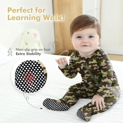 Vista 5 de HAPIU - Pijama de bambú con pies para bebé, con cremallera frontal de 2vías, mamelucos Sleep 'N Play, de 0a 24meses