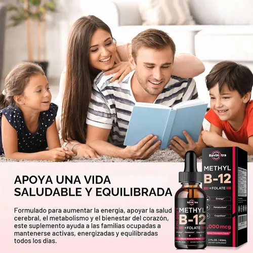 Vista 6 de Gotas líquidas de vitamina B12, vitaminas B12 de 5000 mcg, suplemento de complejo de vitamina B con metilcobalamina B12 sublingual, vitamina B6