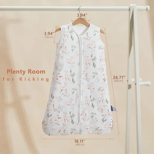 Vista 3 de Saco de Dormir para Bebé de 0 a 6 Meses, TOG 1.5, 100% Algodón, Cremallera Doble, Saco de Dormir Cálido y Suave, Venado Travieso