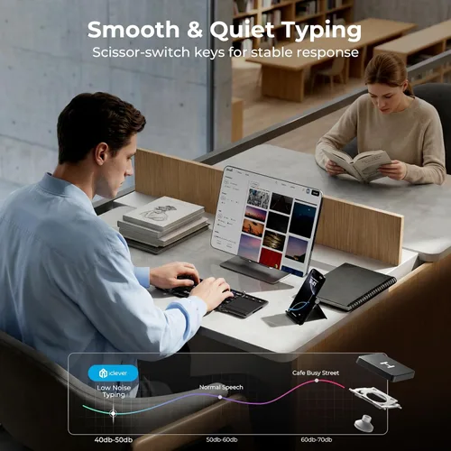 Vista 9 de iClever Teclado inalámbrico plegable en 3 de tamaño compacto de bolsillo (versión inglés) con touch pad sensible (sincroniza hasta 3 dispositivos)