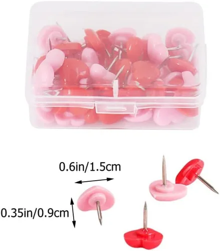 Vista 6 de MAGICLULU Map Tacks Push Pins 100pcs Heart Shape Reusable Desk Accessories Bulletin Board Pushpin Set