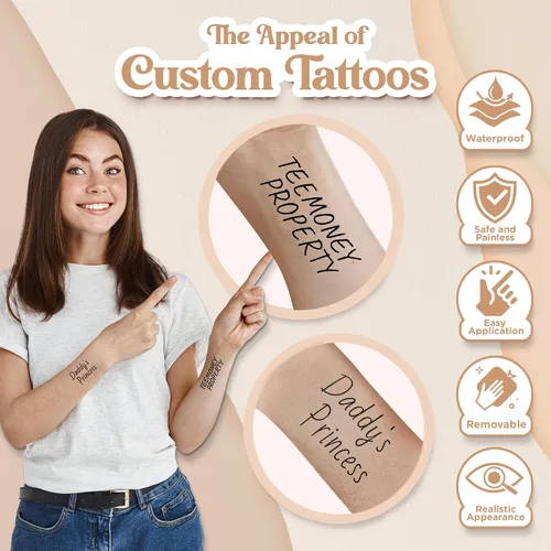 Vista 6 de Tatuaje temporal personalizado para adultos con nombre de texto personalizado, adhesivo de tatuaje falso para mujeres y hombres, tatuaje con nombre