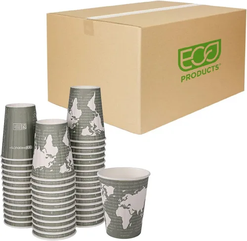 Vista 14 de ECO PRODUCTS Tazas de café desechables aisladas compostables World Art 8 onzas, paquete de 40, vaso de papel caliente renovable de doble pared