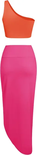 Vista 2 de ZAFUL Falda de 2 piezas para mujer con camiseta sin mangas, falda torcida de alta luz, vestido ajustado para fiesta, club, salida nocturna, cóctel
