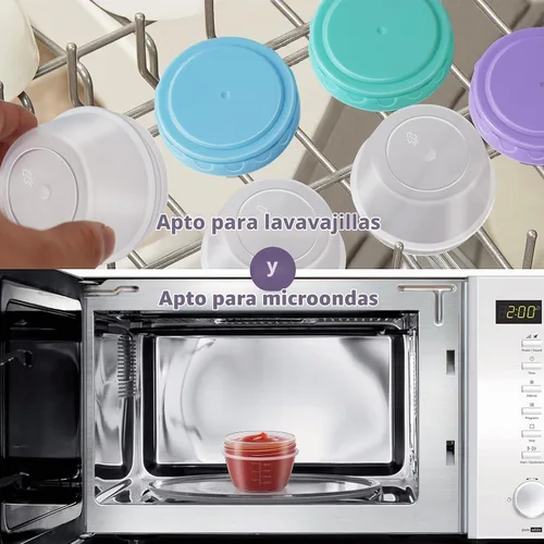 Vista 5 de Recipiente de aderezo para ensalada para llevar con tapas, apto para lavavajillas y microondas, pequeños recipientes de condimentos con líneas