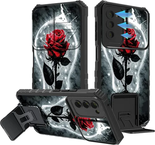 Vista 83 de Funda para Samsung Galaxy A13 5G/4G/A04S, Galaxy A13 5G con cubierta de cámara deslizante, funda de doble capa integrada con función atril
