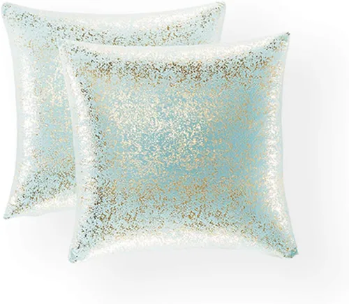 Vista 44 de Xinrjojo Juego de 2 almohadas brillantes en negro y dorado, almohadas suaves y brillantes decorativas, juego de fundas de almohada cuadradas negras