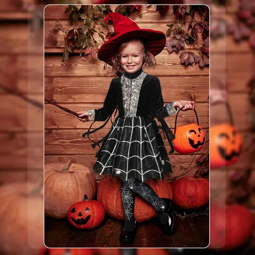 Vista 7 de Jiuguva Disfraz de araña de 2 piezas para niña, vestido de araña de muchos brazos con medias para niños, leggings para niños de 4 a 6 años, fiesta