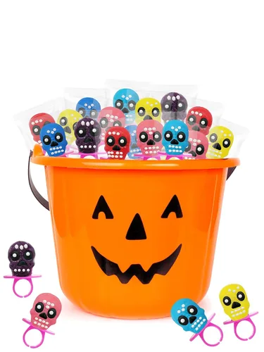 Vista 4 de Fruidles Anillos duros de calavera de Halloween, Día de los Muertos, envueltos individualmente (paquete de 12)