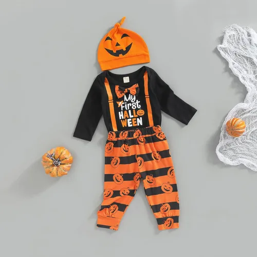 Vista 2 de Conjunto de 3 piezas de ropa de Halloween para recién nacidos, ropa de Halloween para bebé niño y niña