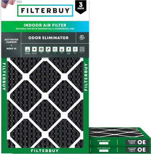 Vista 11 de Filterbuy Filtro de aire MERV 10 de 10 x 10 x 1 pulgadas, defensa de olores y alergias con carbón activado (paquete de 3), filtros electrostáticos