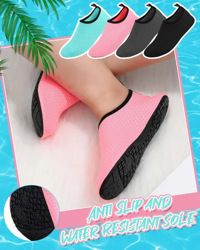 Vista 5 de Handepo 4 pares de zapatos de agua para mujeres y hombres, calcetines de secado rápido, zapatos de natación unisex para playa, piscina, deportes