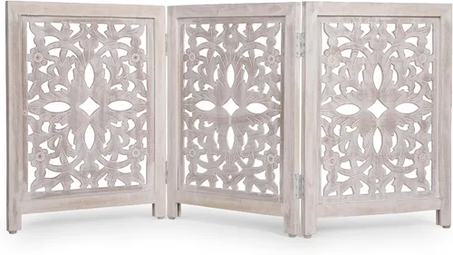 Vista 14 de Lightnpro Valla de madera geométrica para mascotas - Puerta de seguridad plegable independiente para perros, cachorros y mascotas pequeñas, valla