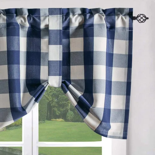 Vista 23 de VOGOL Cenefa de cuadros marrón con textura de lino para dormitorio, sala de estar, diseño de bolsillo para barra, fácil de colgar, 52 x 12 pulgadas